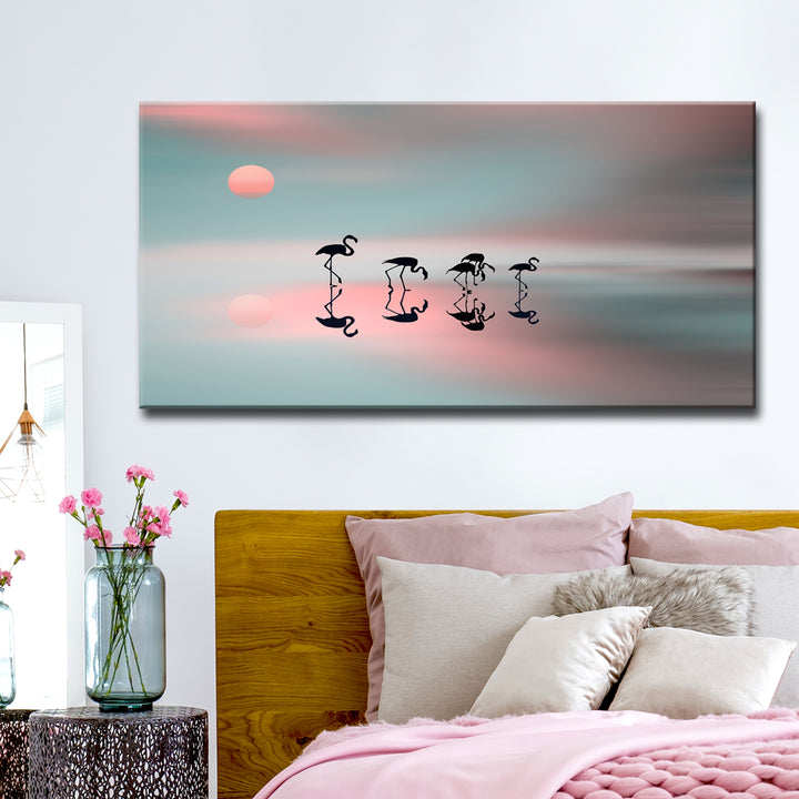 Family Flamingos' Wrapped Canvas Wall Art