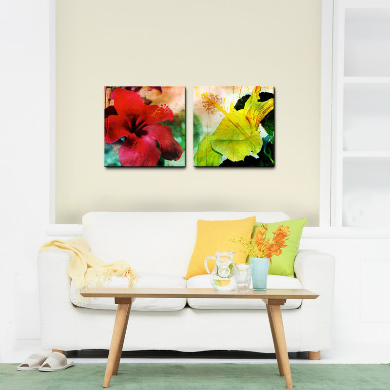 Tropical Hibiscus' 2-Piece Wrapped Canvas Exotic Floral Wall Art