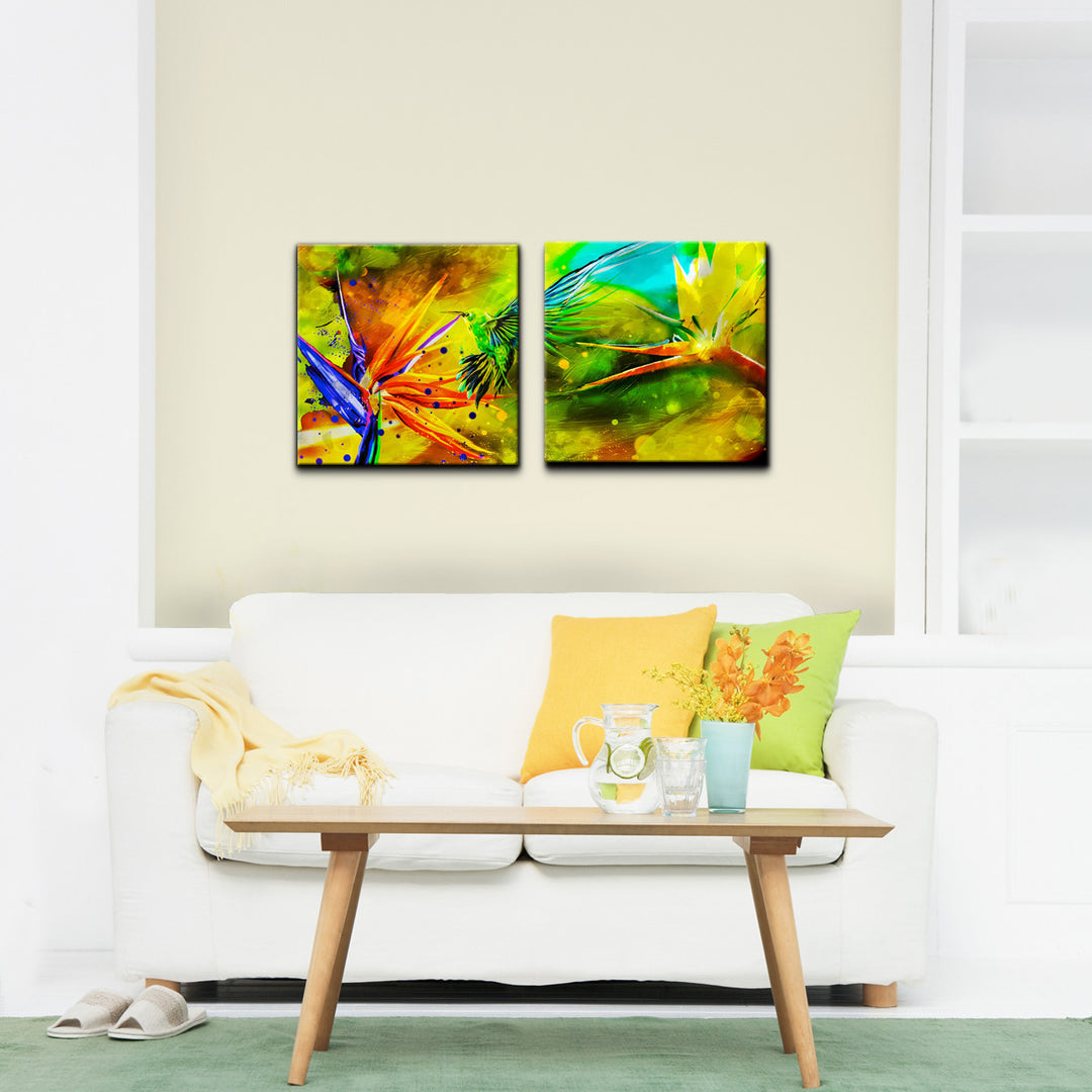 Tropical Birds of Paradise' 2-Piece Wrapped Canvas Wall Art Set - Ready2HangArt