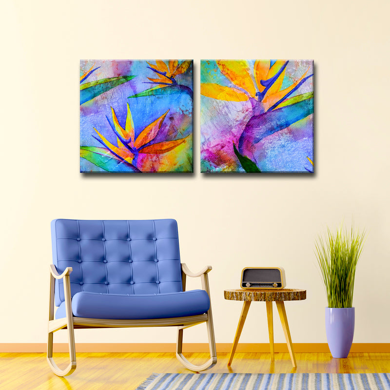 'Tropical Birds of Paradise' 2-Piece Wrapped Canvas Wall Art Set - Ready2HangArt