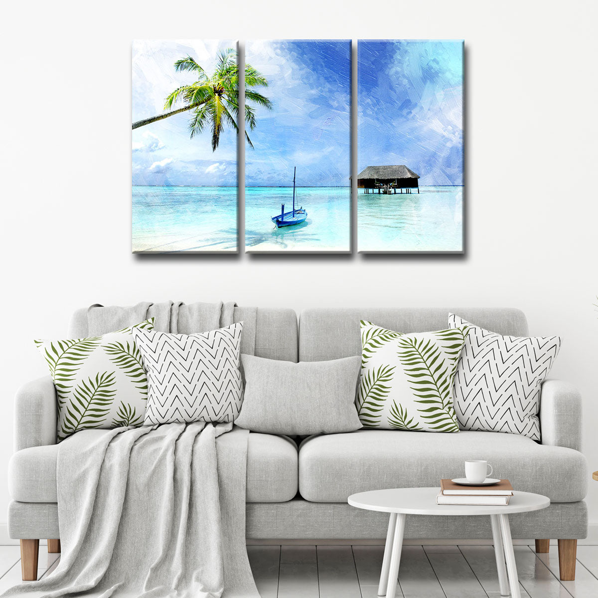 'Tropical' 3-Piece Wrapped Canvas Coastal Seascape Wall Art Set ...