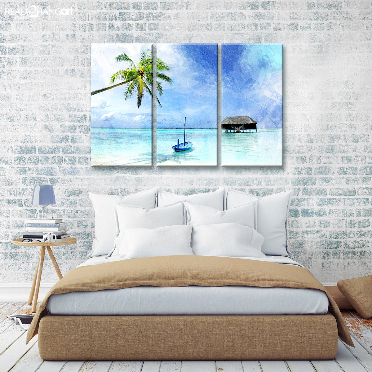 'Tropical' 3-Piece Wrapped Canvas Coastal Seascape Wall Art Set ...