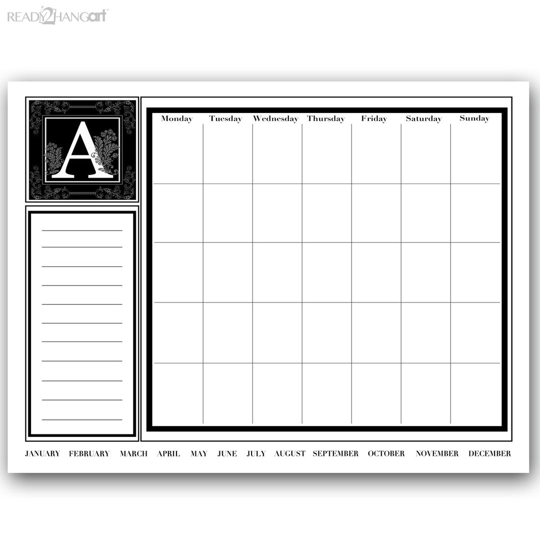 Monogram Dry Erase Monthly Calendar on ArtPlexi (12" x 16")