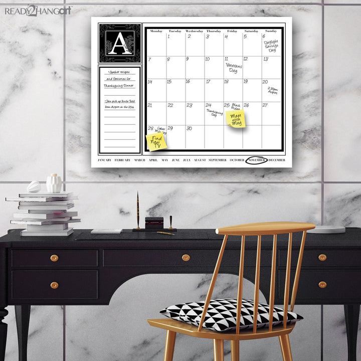 Monogram Dry Erase Monthly Calendar on ArtPlexi (20" x 30")