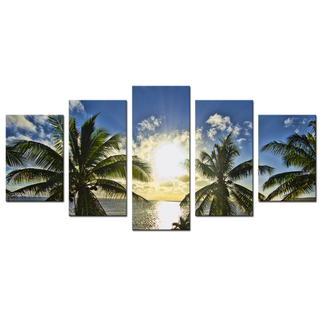 Niue Palms Sunset' 5-Piece Wrapped Canvas Wall Art Set - Ready2HangArt