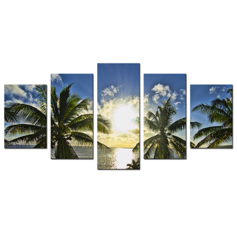'Niue Palms Sunset' 5-Piece Wrapped Canvas Wall Art Set - Ready2HangArt