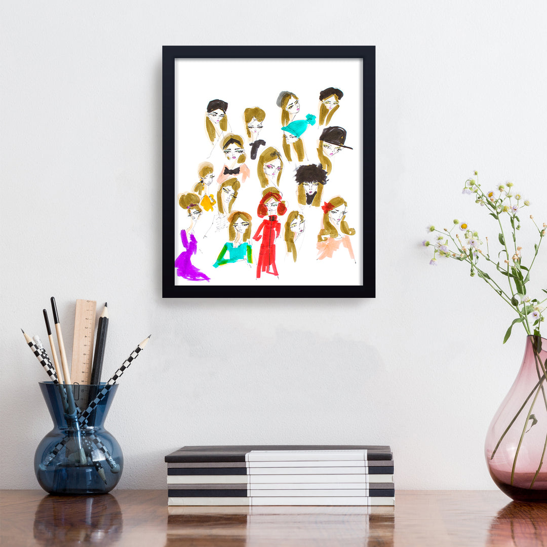 'Hats And Hair' Framed Print Wall Art