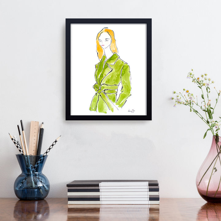 'Girl In Avocado Trench' Framed Print Wall Art