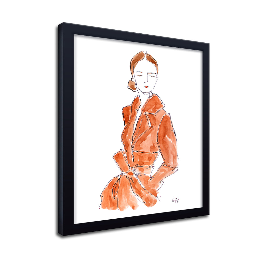 'Girl In Camel Trench' Framed Print Wall Art