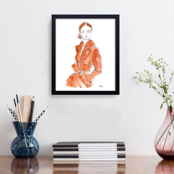 'Girl In Camel Trench' Framed Print Wall Art