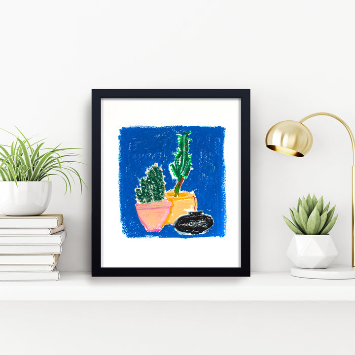 'Cactus In Blue' Framed Print Wall Art