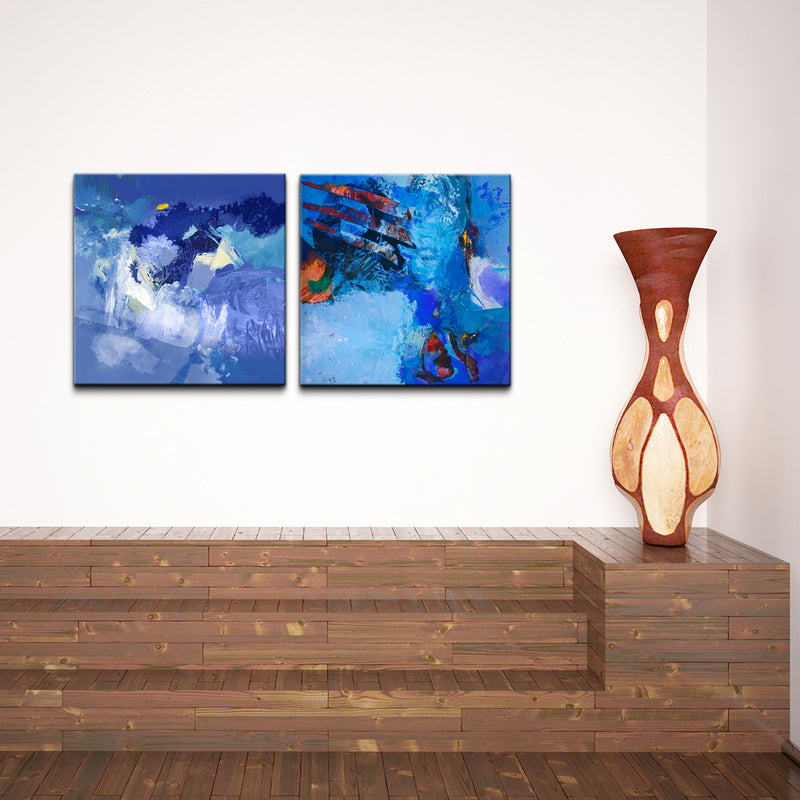 'Blue Abstract Study' 2-Piece Wrapped Canvas Wall Art Set