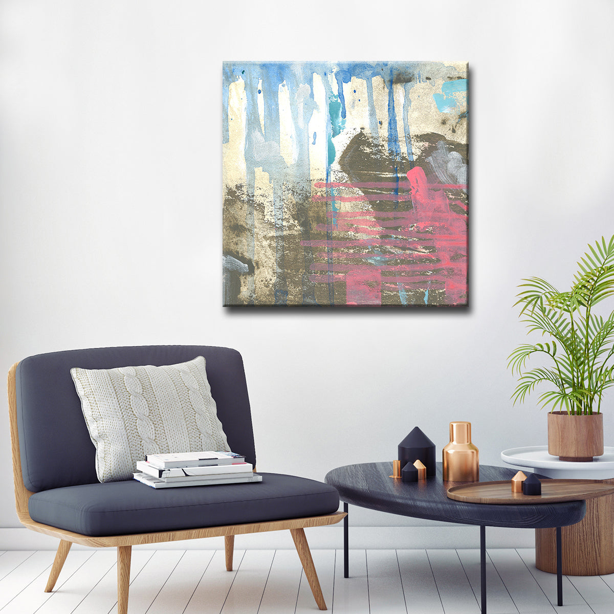 Browns, Blues & Pink' Coastal Abstract Wrapped Canvas Wall Art ...