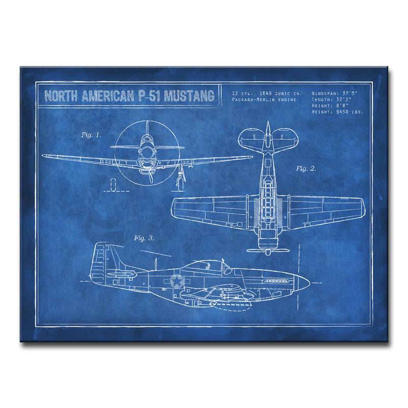 American P-51 Blueprint' Wrapped Canvas Wall Art