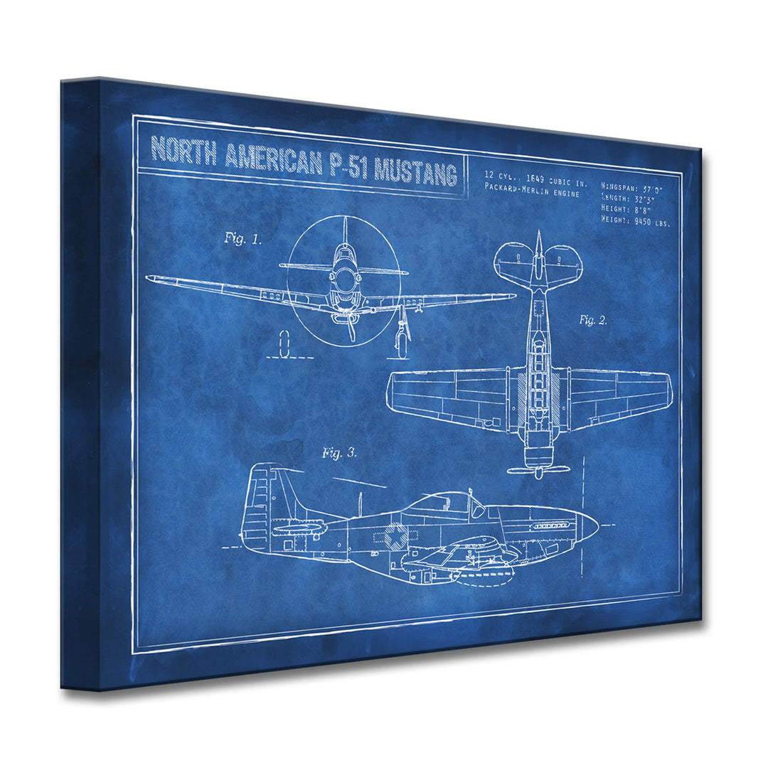 American P-51 Blueprint' Wrapped Canvas Wall Art