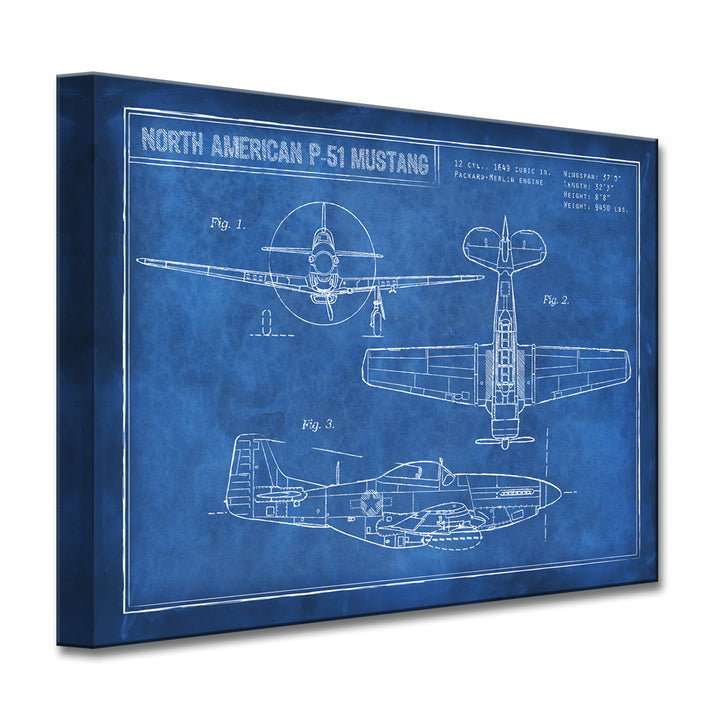 American P-51 Blueprint' Wrapped Canvas Wall Art