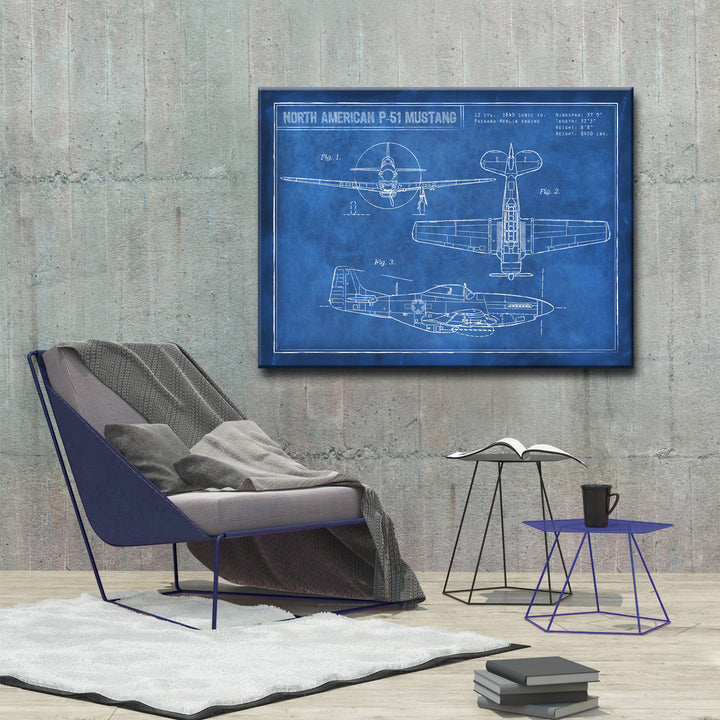 American P-51 Blueprint' Wrapped Canvas Wall Art