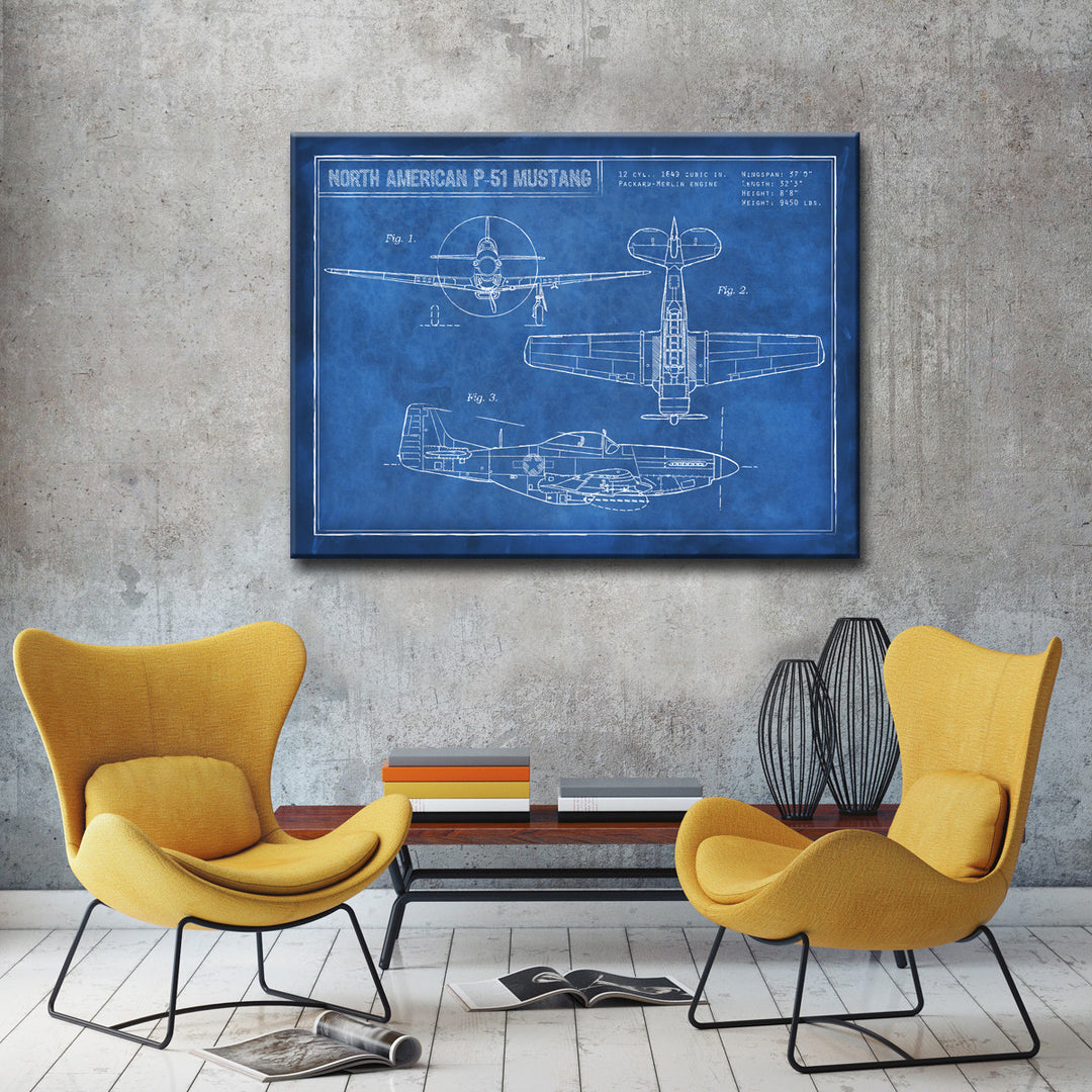 American P-51 Blueprint' Wrapped Canvas Wall Art