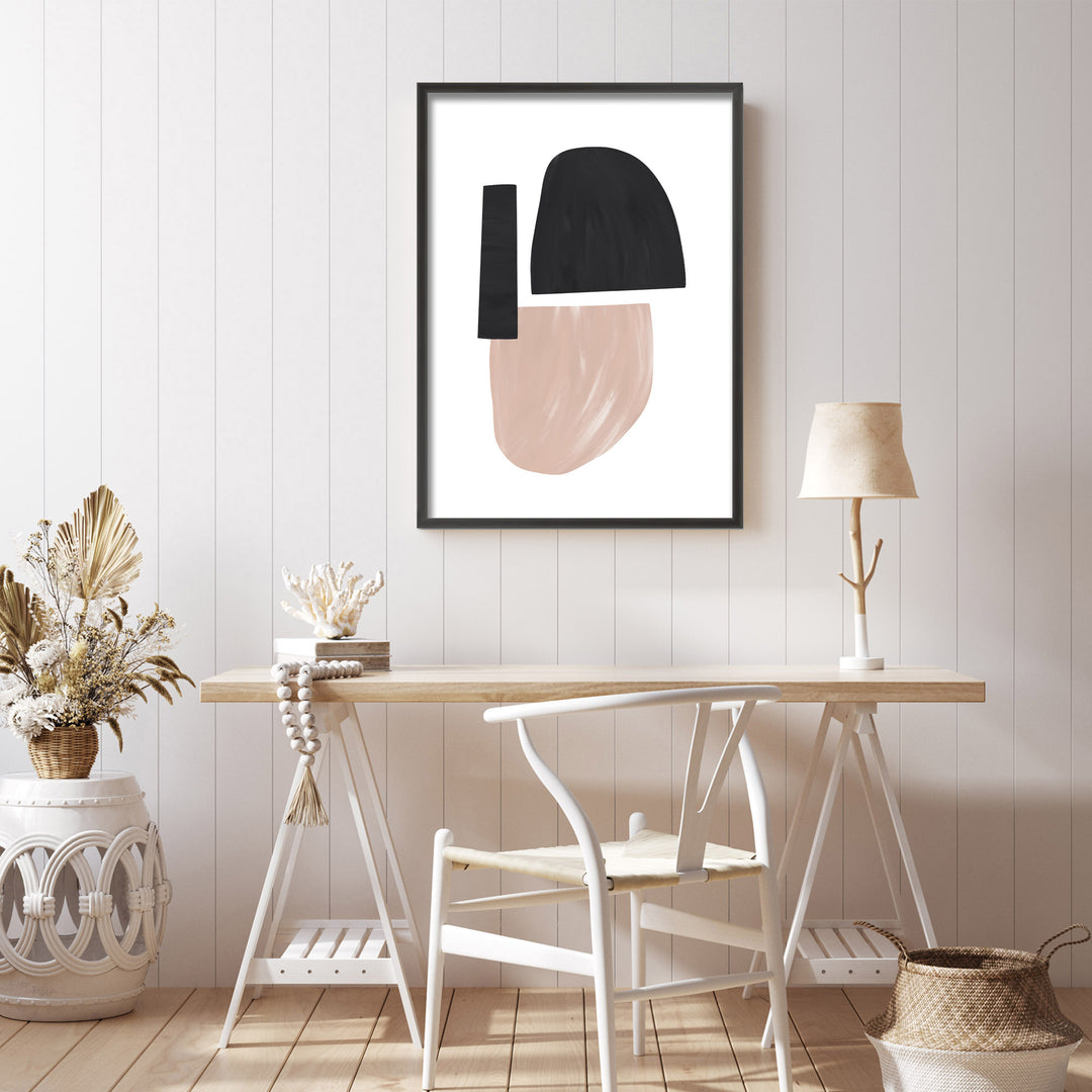 "Black and Nude Abstract Shapes" Framed Print Wall Art