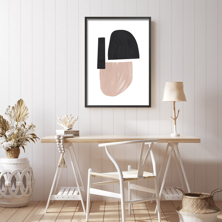 "Black and Nude Abstract Shapes" Framed Print Wall Art