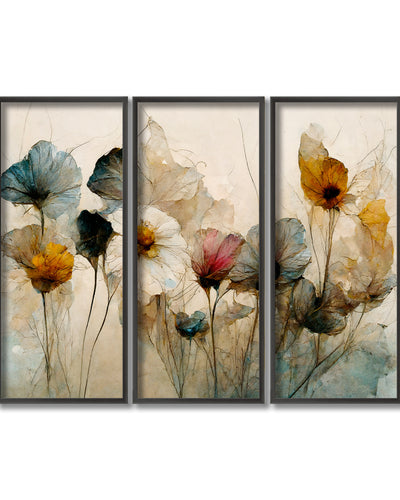 "Dry Flower Bouquet" Framed 3-Piece Wall Art Set