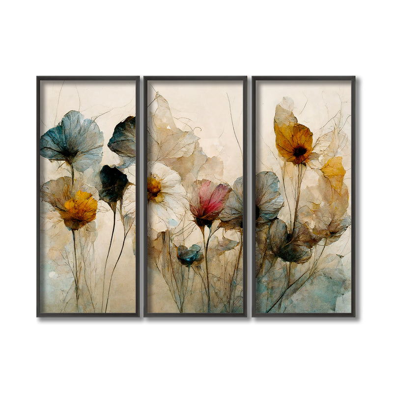 "Dry Flower Bouquet" Framed 3-Piece Wall Art Set
