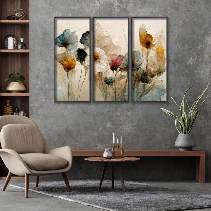 "Dry Flower Bouquet" Framed 3-Piece Wall Art Set