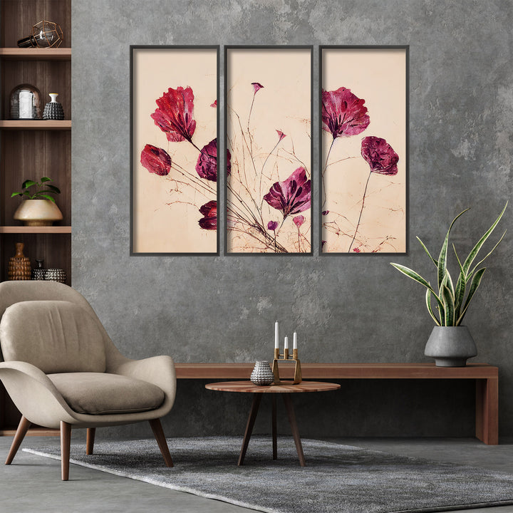 "Purple Flowers" Framed 3-Piece Wall Art Set