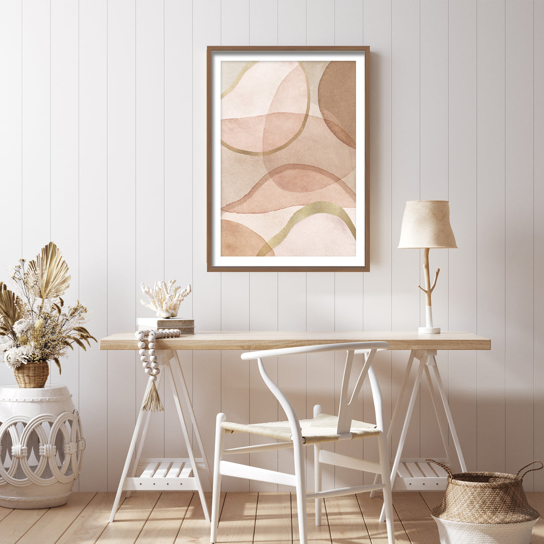 "Blush and Brown Abstract" Framed Print Wall Art