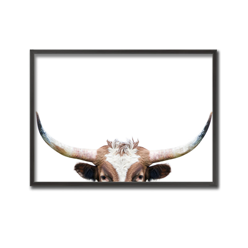 "Peeking Longhorn Cow" Framed Print Wall Art