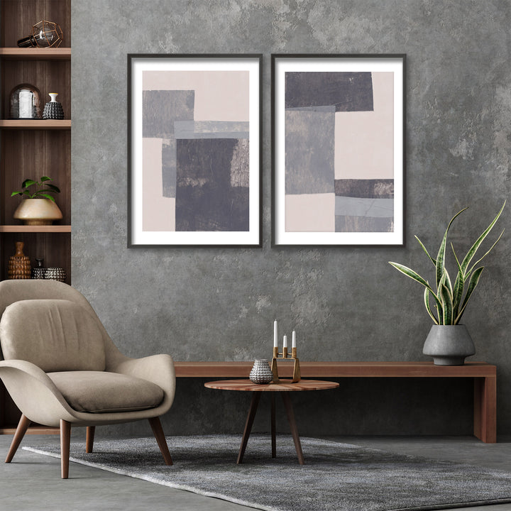 "Gray Blocks" Framed 2-Piece Wall Art Set