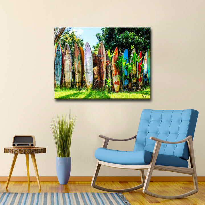 Surfboard Fence' Wrapped Canvas Wall Art