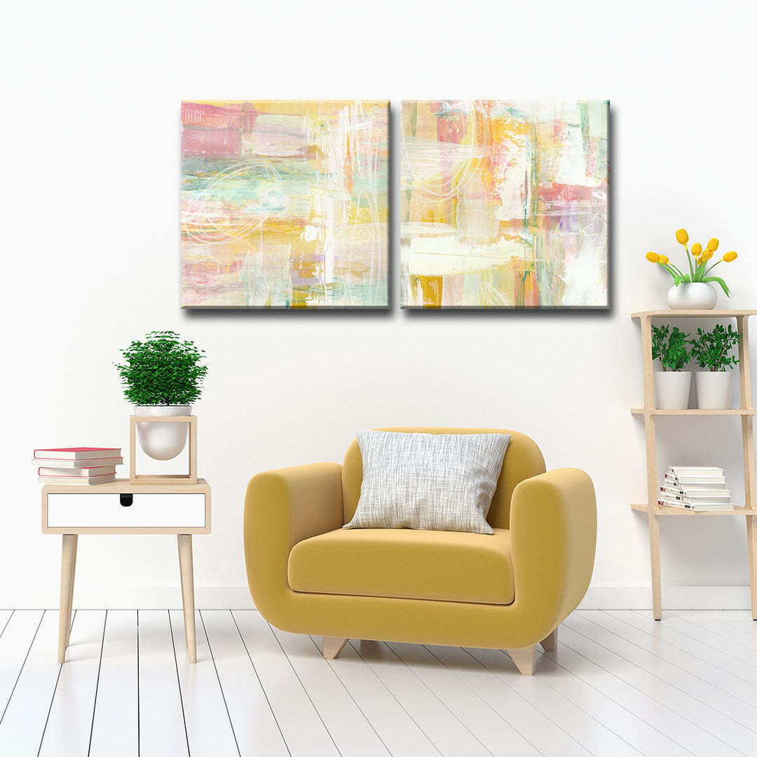 Honey Peach Floral' 2 Piece Wrapped Canvas Wall Art Set