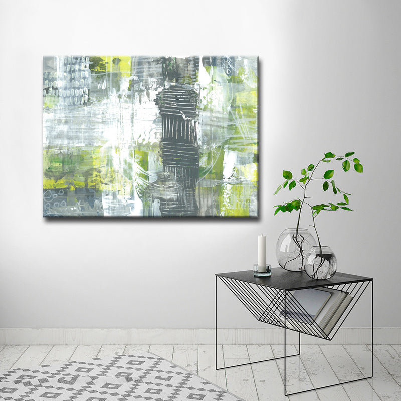 Grey and Yellow Dashes' Wrapped Canvas Wall Art