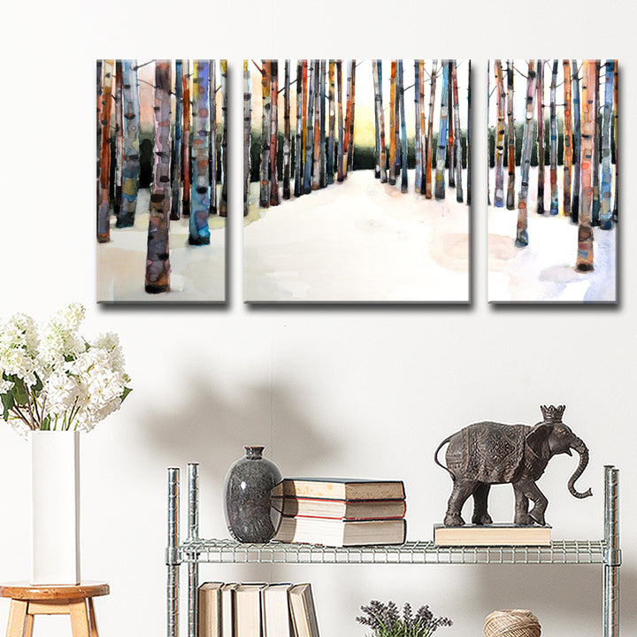 'Painted Winter Grove' 3 Piece Wrapped Canvas Wall Art Set