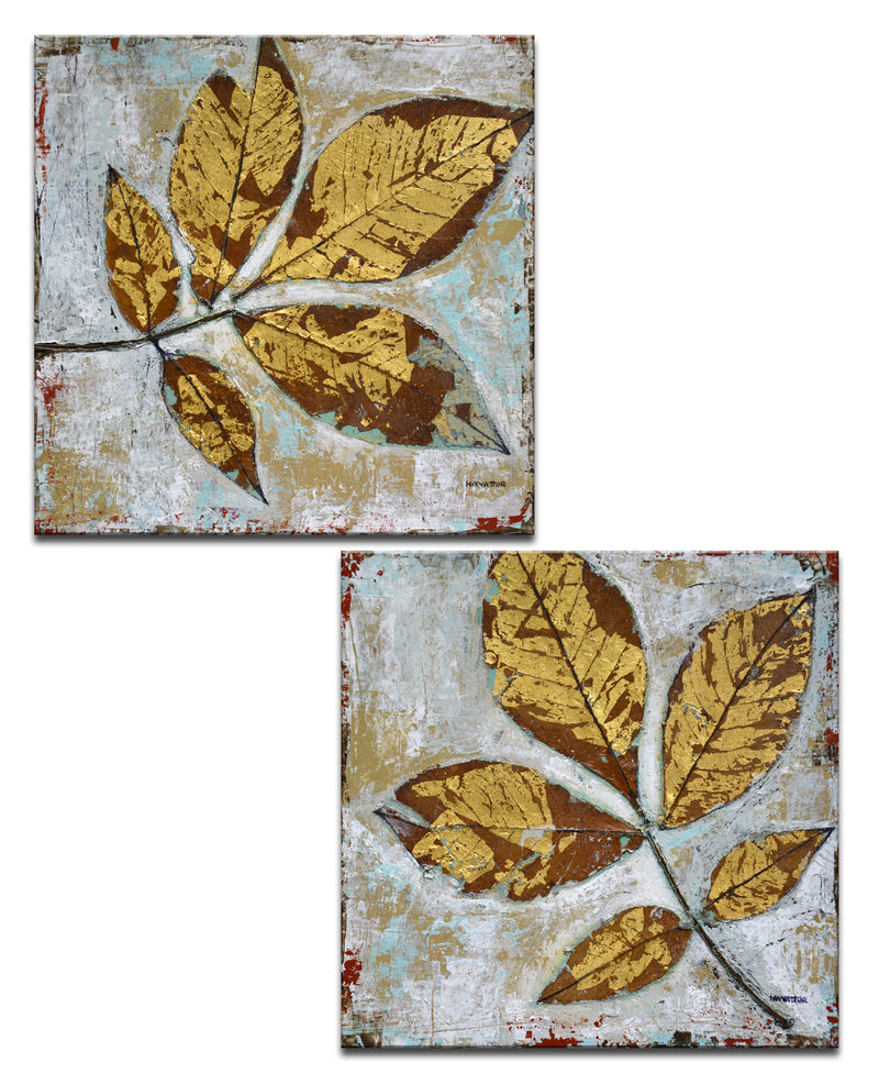 'Gilded Autumn Leaves' 2 Piece Wrapped Canvas Wall Art Set