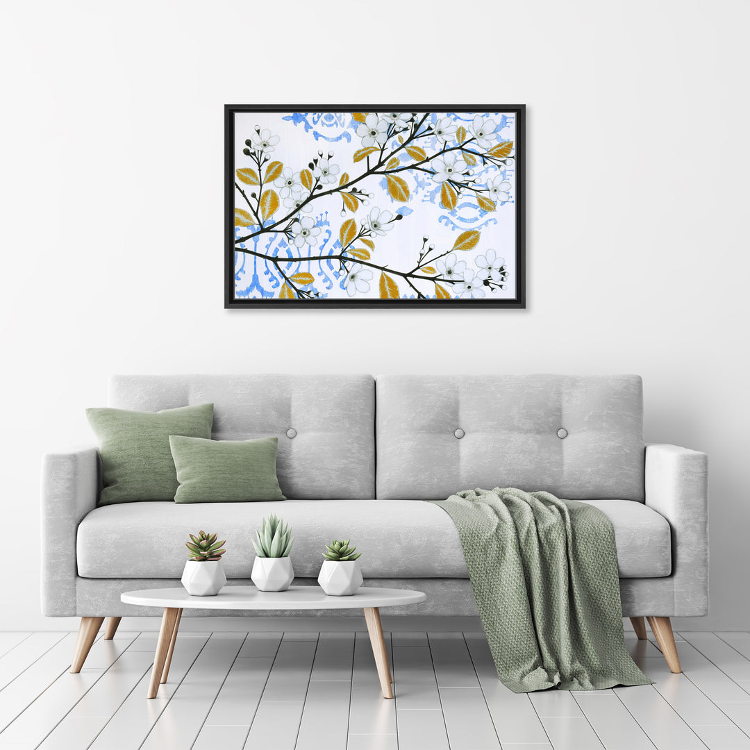 Ikat Cherry Blossom Framed Canvas Wall Art