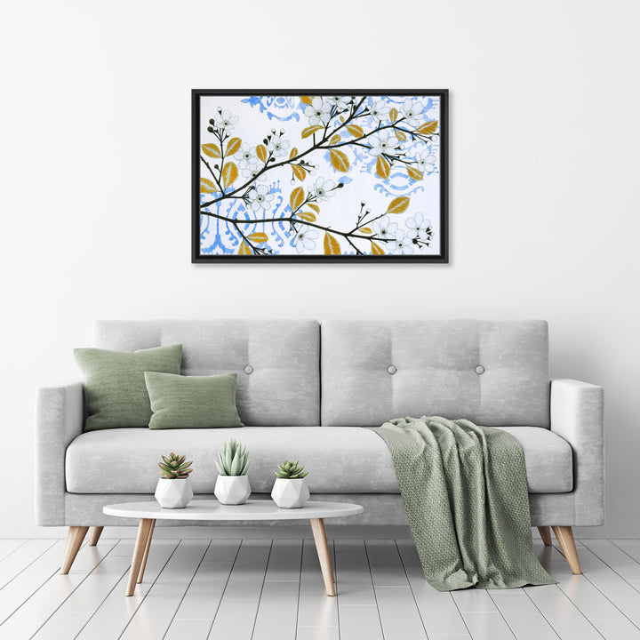 Ikat Cherry Blossom Framed Canvas Wall Art