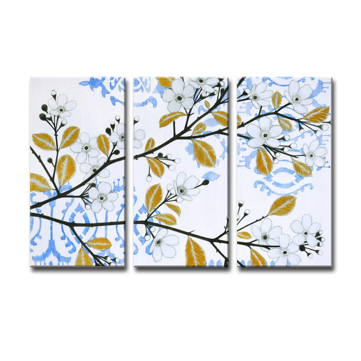 Ikat Cherry Blossom' 3 Piece Wrapped Canvas Wall Art Set