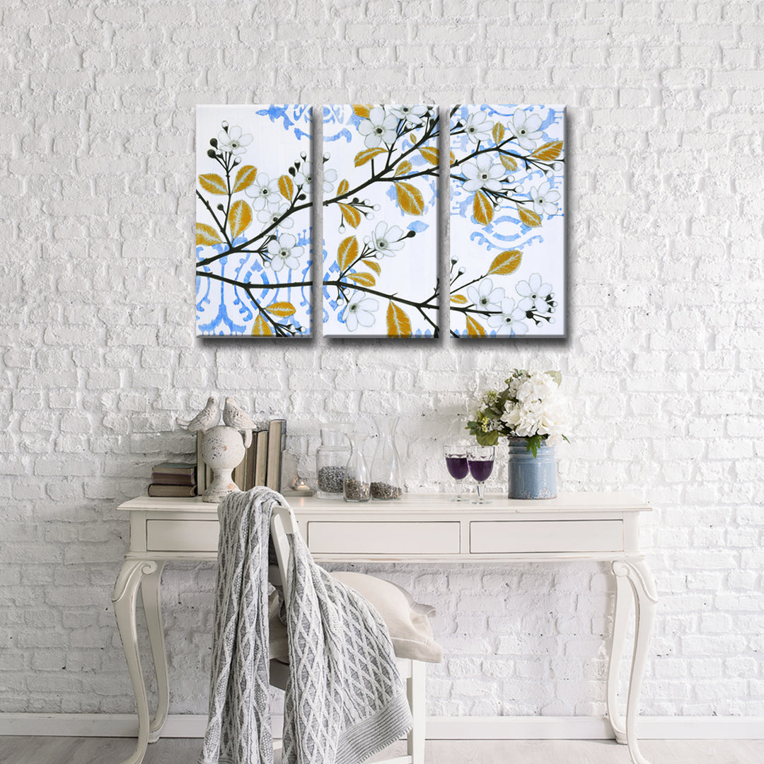 Ikat Cherry Blossom' 3 Piece Wrapped Canvas Wall Art Set