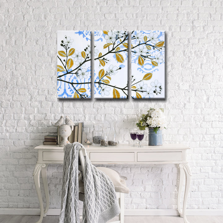Ikat Cherry Blossom' 3 Piece Wrapped Canvas Wall Art Set