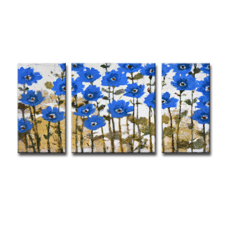 'Spring Sapphires' 3 Piece Wrapped Canvas Wall Art Set