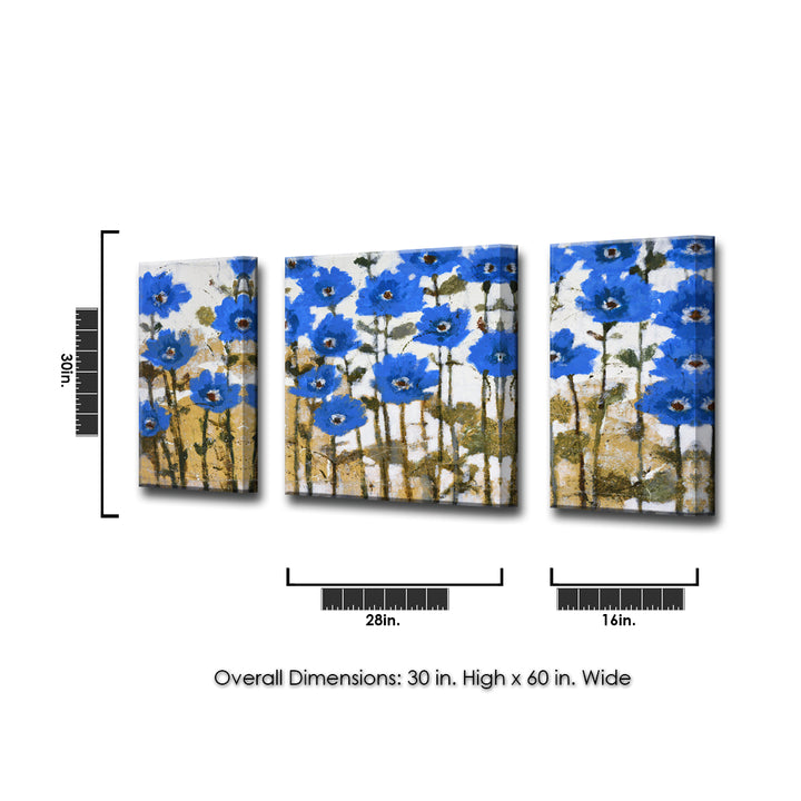 'Spring Sapphires' 3 Piece Wrapped Canvas Wall Art Set