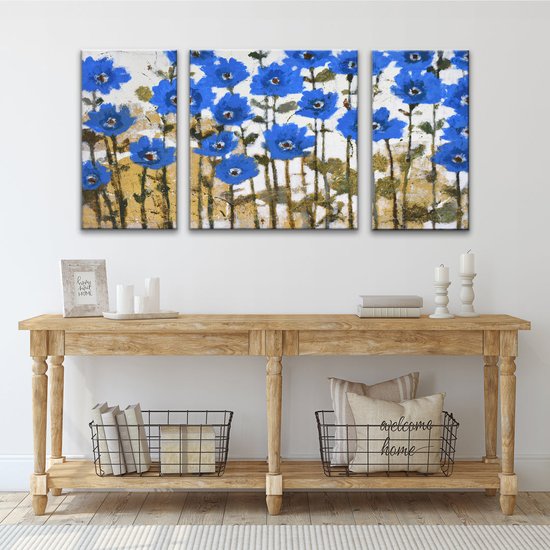 'Spring Sapphires' 3 Piece Wrapped Canvas Wall Art Set