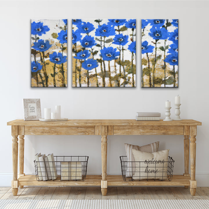 'Spring Sapphires' 3 Piece Wrapped Canvas Wall Art Set