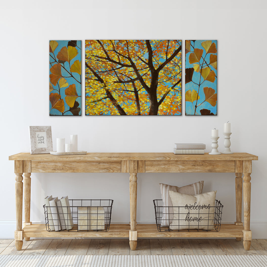 'Brilliant Ginkgo' 3 Piece Wrapped Canvas Wall Art Set