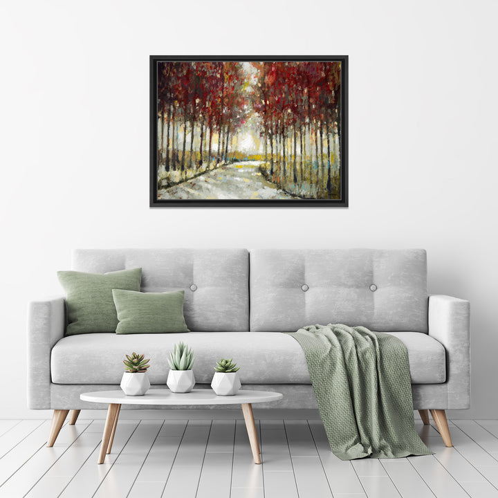 Autumn Morning Drive Framed Canvas Wall Art