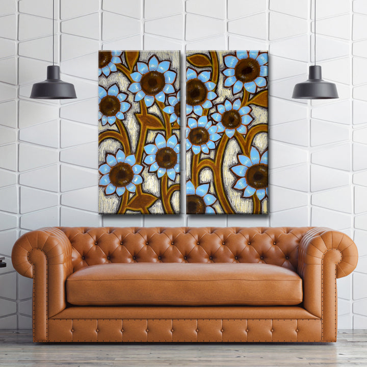 Blue Sunflowers' 2 Piece Wrapped Canvas Wall Art Set