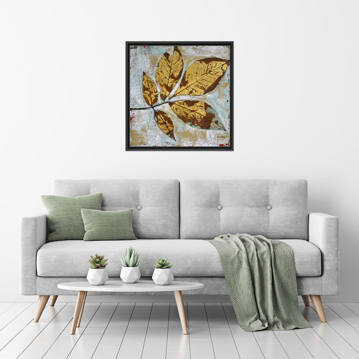 Gilded Autumn Leaves I Framed Canvas Wall Art
