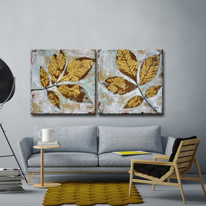 Gilded Autumn Leaves' 2 Piece Wrapped Canvas Wall Art Set